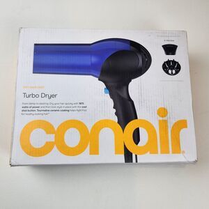 Conair 1875W Turbo Hair Dryer Ionic Tourmaline w/ Diffuser Concentrator Blue